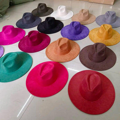Women's suede 10cm wide Brim Fedora hat Men's autumn and winter felt jazz hat Classic suede Fedora Sombrero