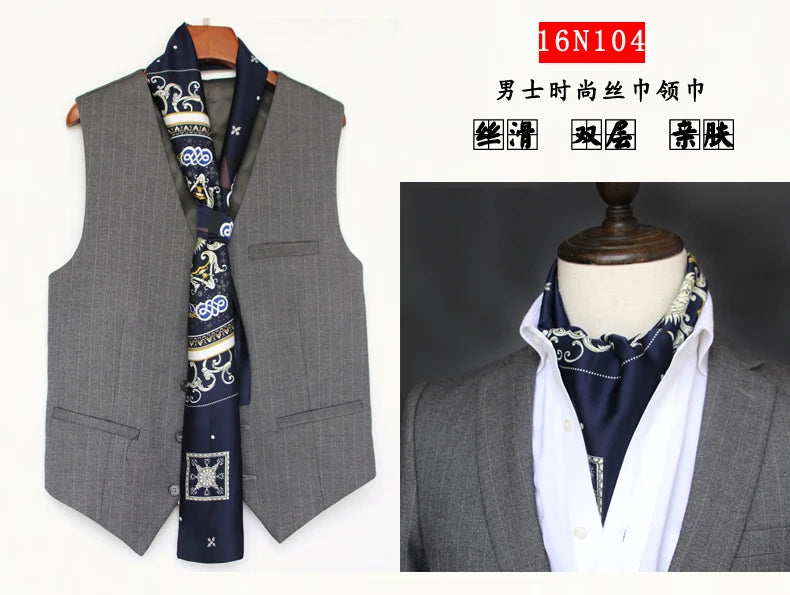 Business Scarf Hangzhou Silk Men's Scarf Long Scarf Double-Sided Trendy British European American Style Autumn Winter