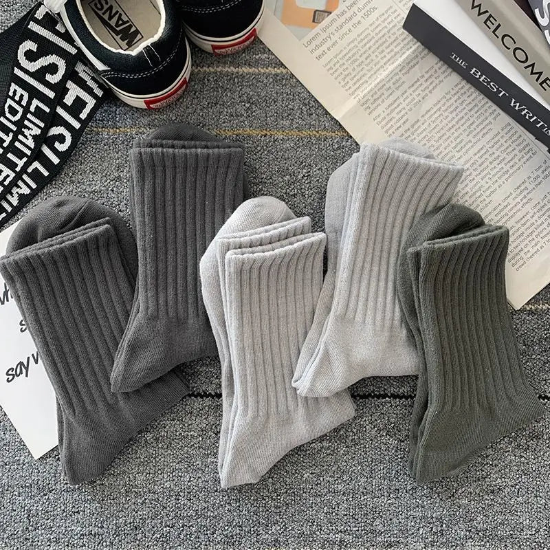 New 5 Pairs Cool Men Black White Warm Socks Set Autumn Winter Male Solid Color Sport Short Socks For Men