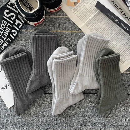 New 5 Pairs Cool Men Black White Warm Socks Set Autumn Winter Male Solid Color Sport Short Socks For Men