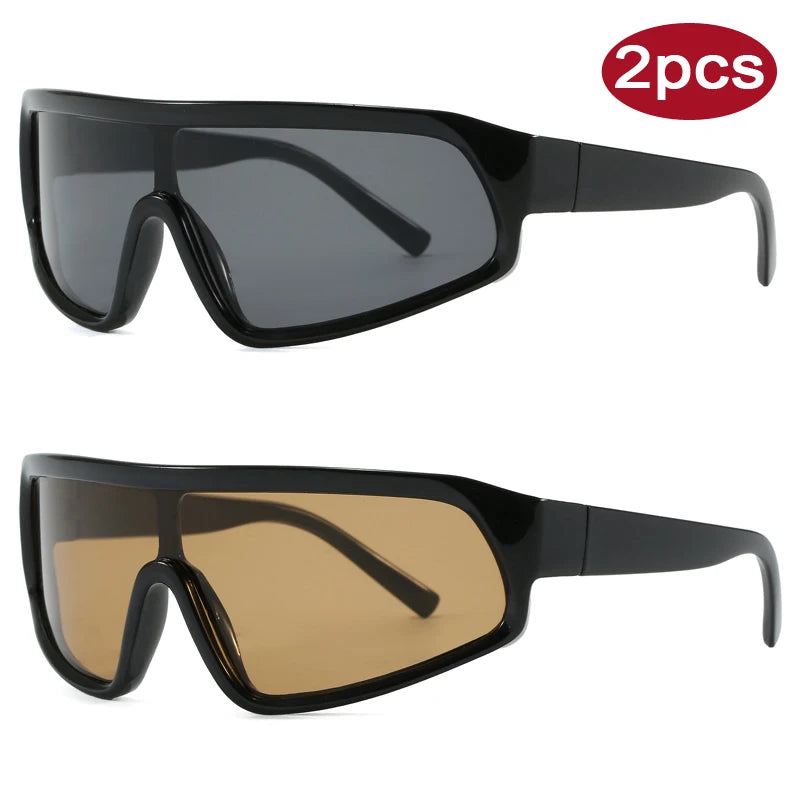 Cycling 2pcs Fashion New Sports Sunglasses Women Punk Style Outdoor Eyeglasses One Piece Personalized Square Glasses Unisex