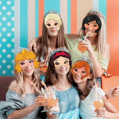 12pcs Disney Princess Paper Masks Party Supplies Cartoon Princess Glasses Mask for Kids Birthday Party Photography props Decor