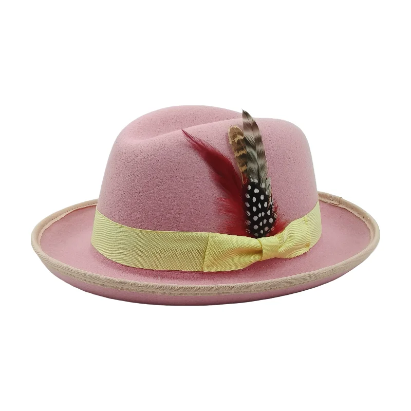 Trilby Men Classic Feather Fedora Hat Simple Women Gentleman Hamburger hat vintage hat Pork Pie Winter Autumn sombrero hombre