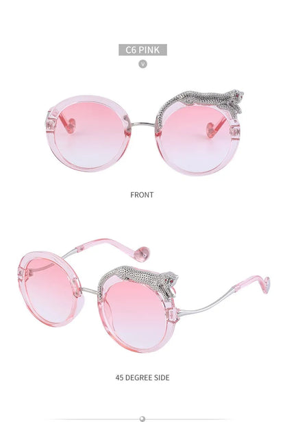 Oversized Round Sunglasses Women Big 2026 Luxury Brand Crystal Leopard-Shaped Sun Glasses for Ladies Anti Blue Light Eyeglasses