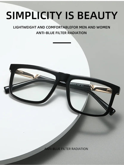 Men Vintage Anti Blue Light Reading Glasses Classic Brand Double Bridge Square Eyeglasses Business Office Presbyopia Glasses +