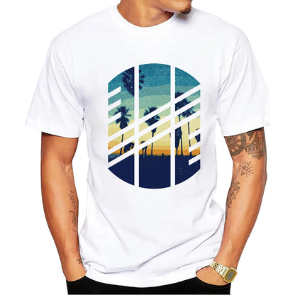 TEEHUB Mountain Sunset Brushstrokes Men T-Shirt African Safari Sunset T Shirts Short Sleeve Tshirts Geometric Harajuku Tee