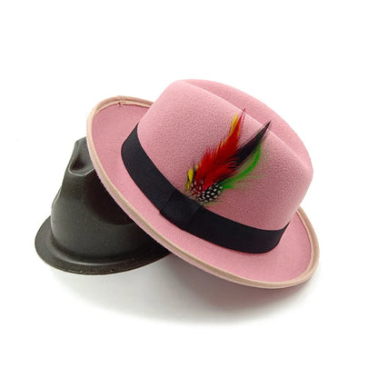 Trilby Men Classic Feather Fedora Hat Simple Women Gentleman Hamburger hat vintage hat Pork Pie Winter Autumn sombrero hombre