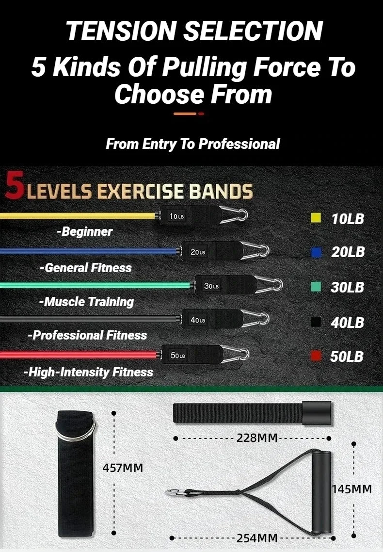 11pcs/Set Pull Rope Resistance Bands Portable Fitness Equipment Ankle Strap Chest Expander Elastic Exercise Band