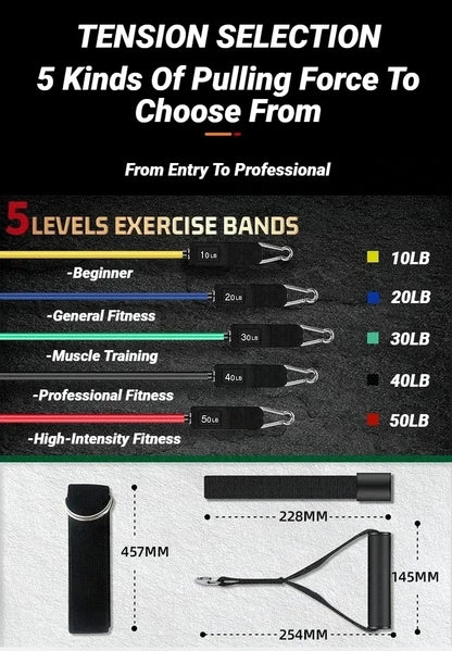 11pcs/Set Pull Rope Resistance Bands Portable Fitness Equipment Ankle Strap Chest Expander Elastic Exercise Band