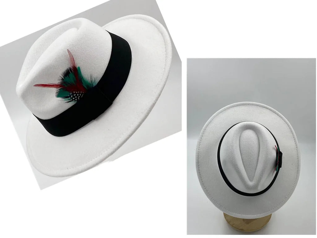 Fedora Men's Feather Wide-brimmed Hat Unisex Wool Felt Jazz Top Hat Autumn and Winter Ladies Hat Church Men's Hat Casual