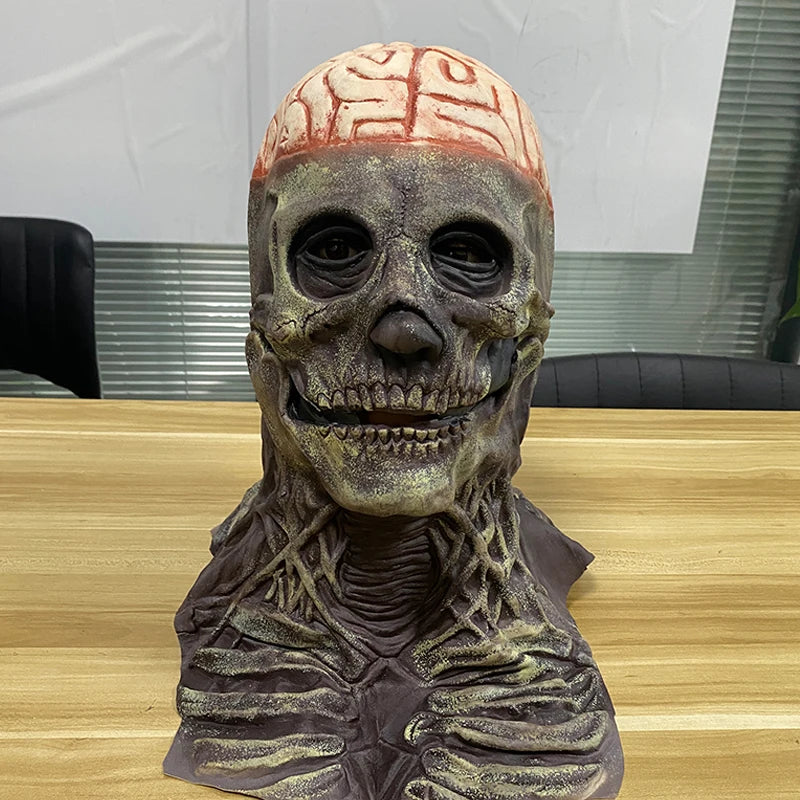 Scary Bloody Brain Full Head Mask Latex Creepy Halloween Party Costume Skull Mask Party Cosplay Horror Bloody Props Adult Costum