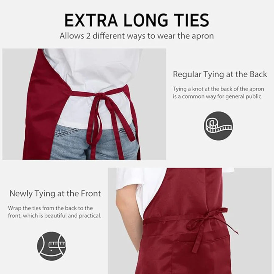2-piece set; Simple solid color apron with 2 pockets; Adjustable chef's apron for the kitchen suitable for men and women
