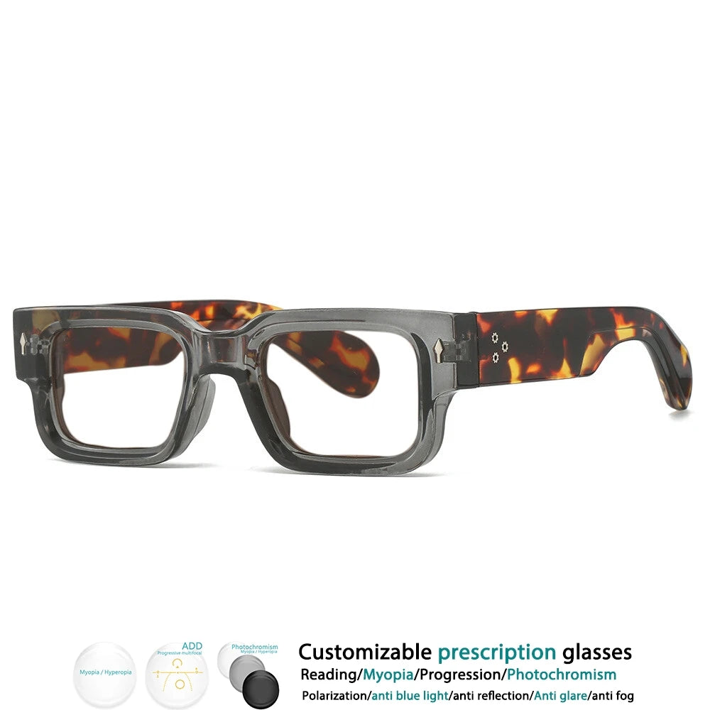 Luxury Brand Square Reading Glasses Men Women Retro Rivet Resin Optical Presbyopic Eyeglasses Custom Diopter +50~+600 #302032