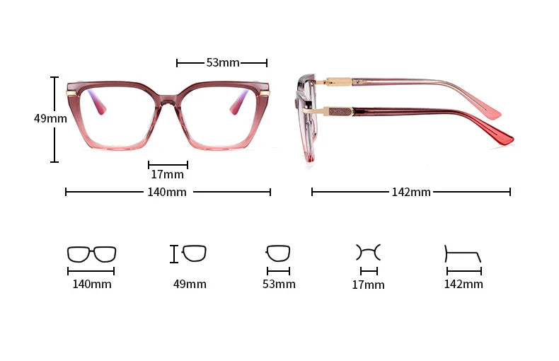R57522 Women Tr90 Blue Light Blocking Glasses Frame Comfortable Spring Hinge Presbyopia Eyeglasses Customizable Diopters