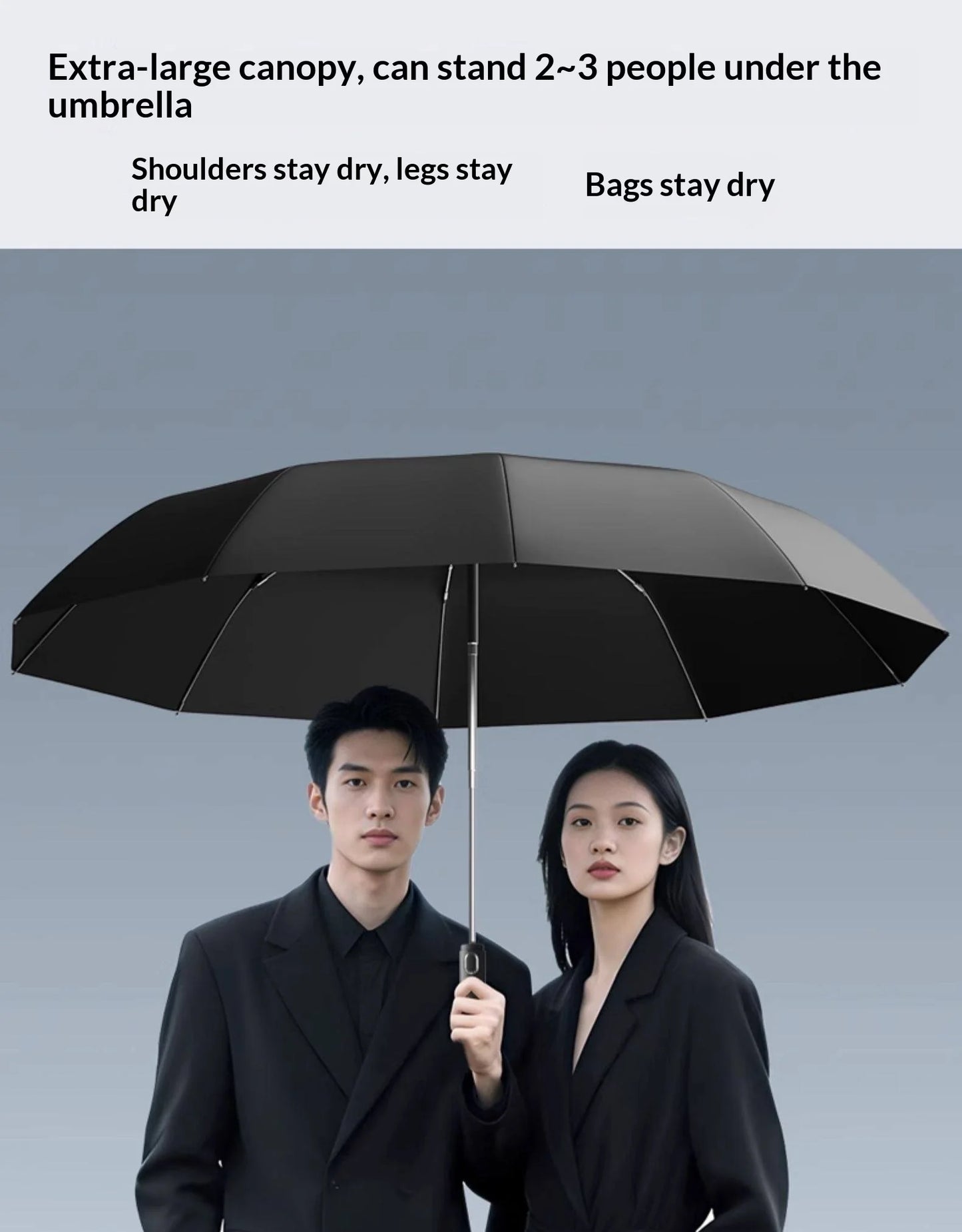 Fully automatic extra-large umbrella, thickened, reinforced, windproof, designed for heavy rain, reverse folding umbrella