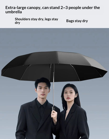 Fully automatic extra-large umbrella, thickened, reinforced, windproof, designed for heavy rain, reverse folding umbrella