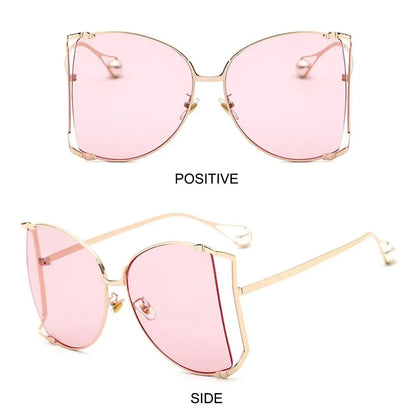 UV Protection Oversized Sunglasses Street Shooting Colorful Metal Hollowing Shades Trendy Pearl Design Sun Glasses