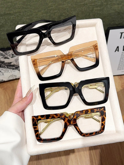 4Pcs Women's Oversized Square Frame Glasses, Fashionable Black Glasses, Tortoiseshell Glasses, Fashionable Outfits, Holiday Gift