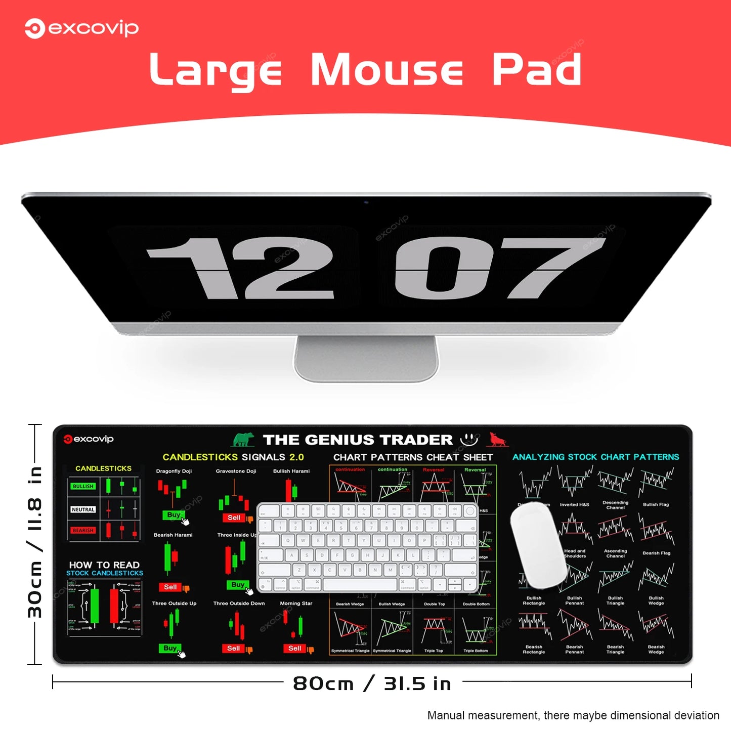 EXCO Stock Market Mouse Pad Large Trader Chart Candlestick Pattern Keyboard Mousepad Investor Desk Mat Stitched Edge Rubber Base