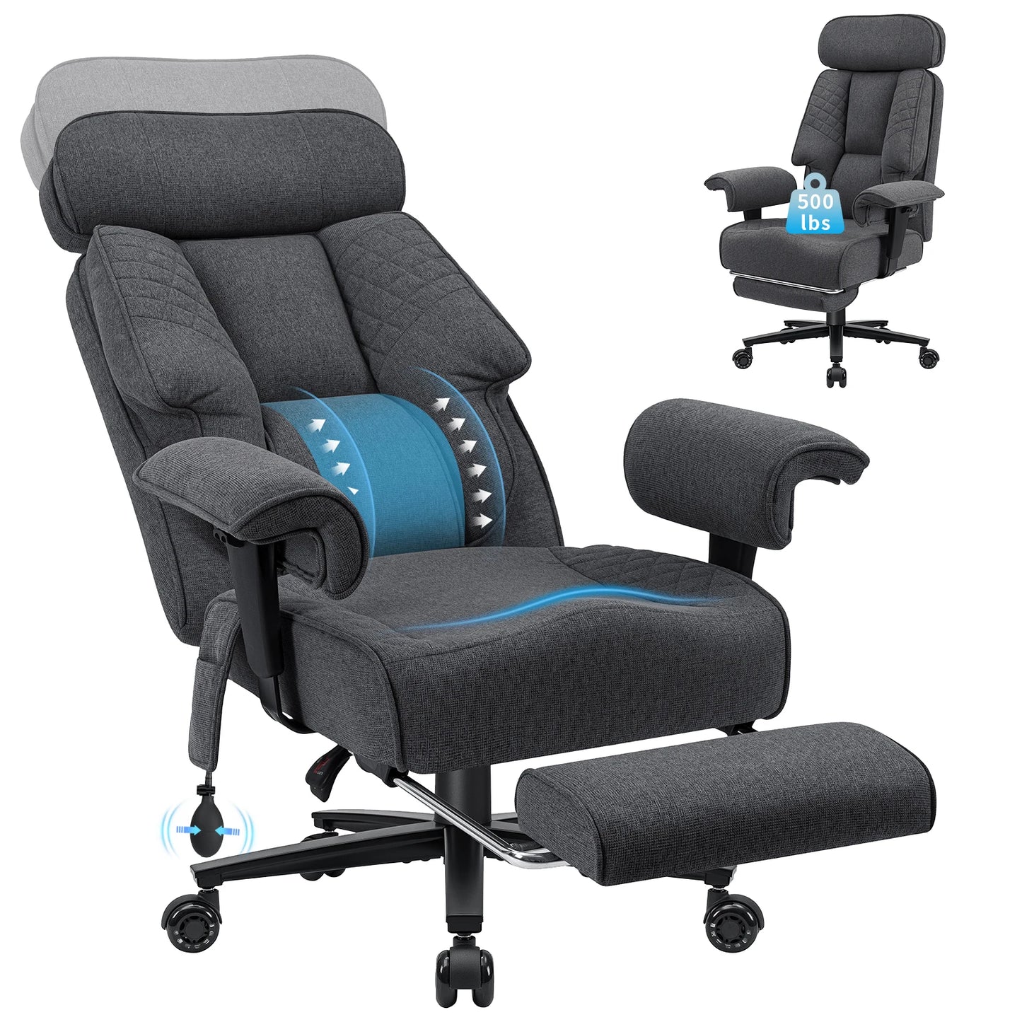 Executive Office Chair with Foot Rest and Waist Lumber Support, Ergonomic Gaming Chair with Adjustable Height Headrest for Home