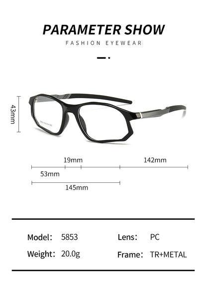 YIMARUILI New Fashion Sports Glasses Men and Women TR90 Spring Leg Design Big Face Optical Prescription Eyeglasses frame 5853