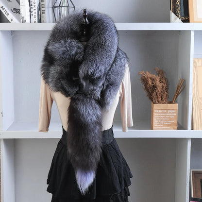 Unisex Real Fur Fox Scarf Men Woman Winter Warm Natural Fur Shawl Soft Headscarf Super big Gray Silver Fox Scarf Fur Accessories