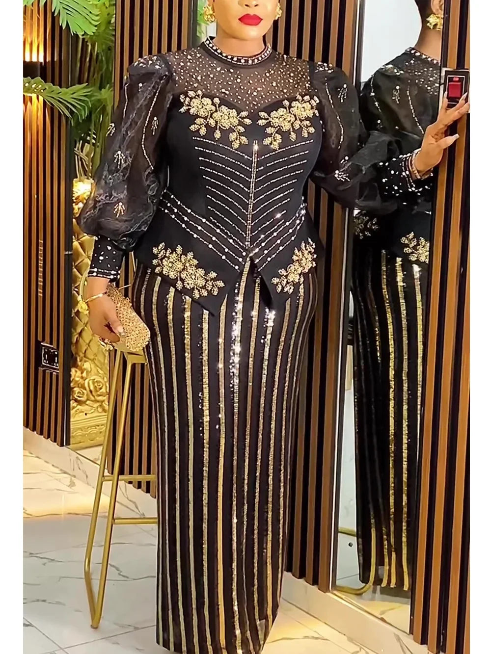 African Dresses for Women 2026 New Fashion Plus Size Sequin Evening Party Long Dress Dashiki Ankara Outfits Robe African Clothes