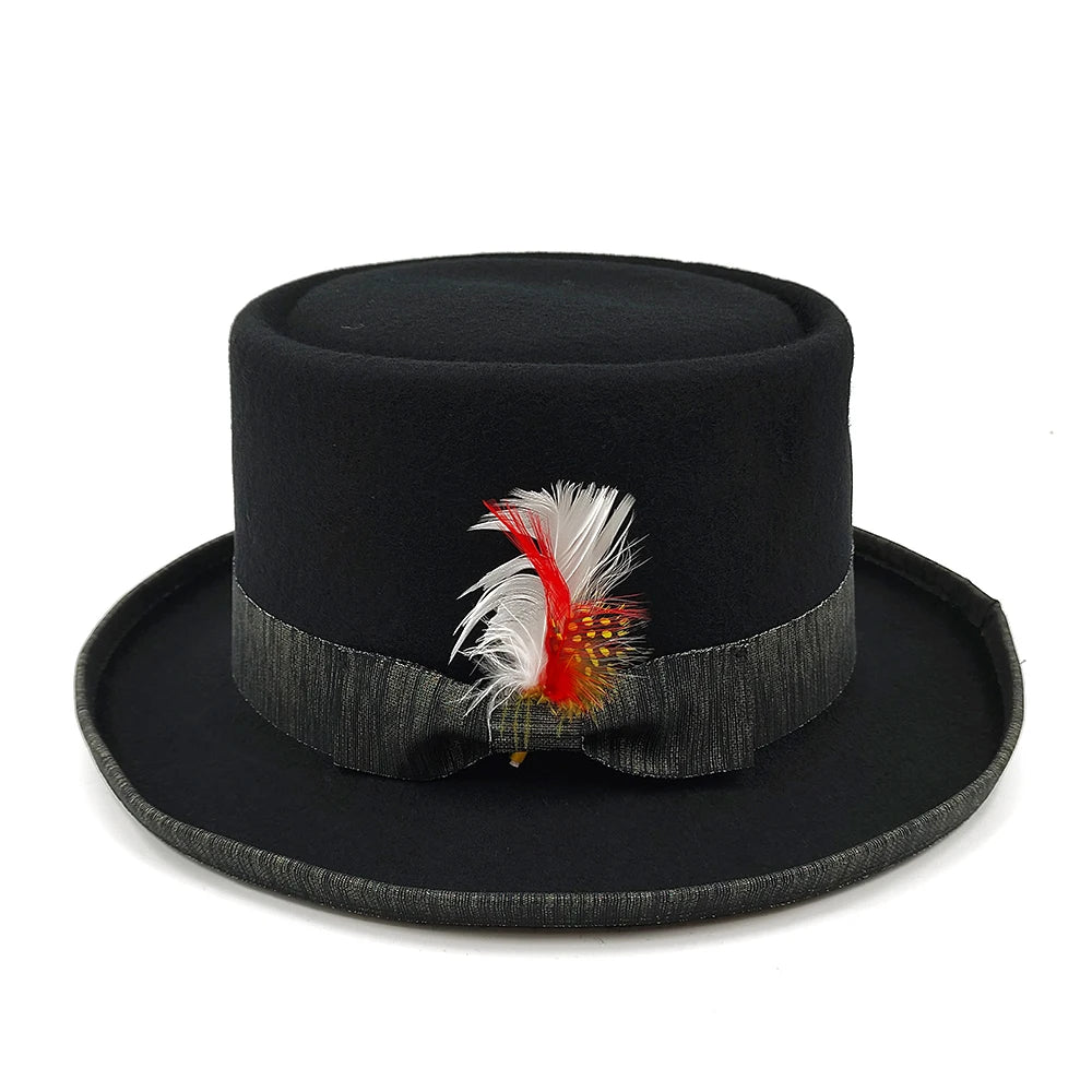 2023 Men Hat 100% Wool Fedora Hat Unisex Top Show Gentleman Bowler Hat Black Red Magic Hat Presidential Hat Feather Accessories