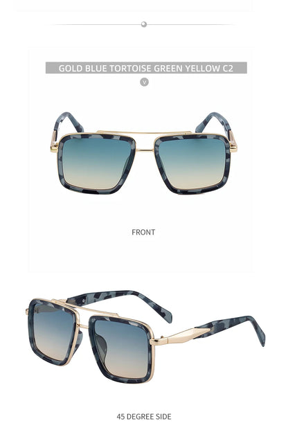 Vintage Oversized Square Polarized Sunglasses Men 2026 Luxury Steampunk Metal Frame Double Beam Driving Eyewear UV400 Shades