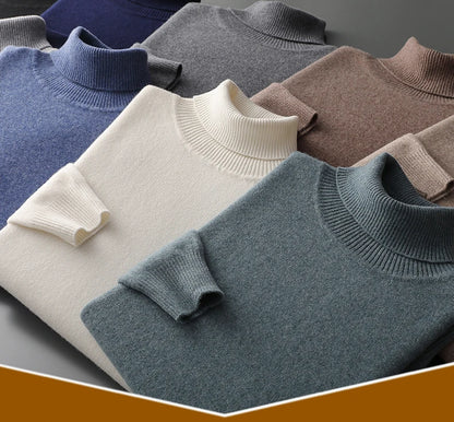 Autumn and winter new 100% pure merino wool pullover men's turtleneck cashmere sweater thickened warm  loose solid color top