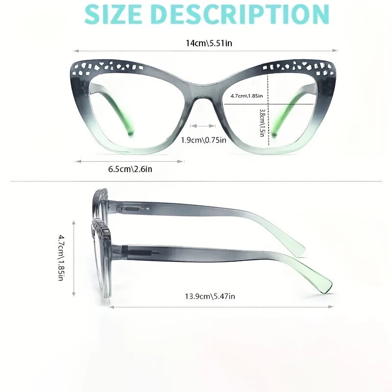 Fashion Lady Color-blocked with embedded water droplets ladies' reading glasses, With Prescription 1.0X-4.0X Cat-eye Glasses