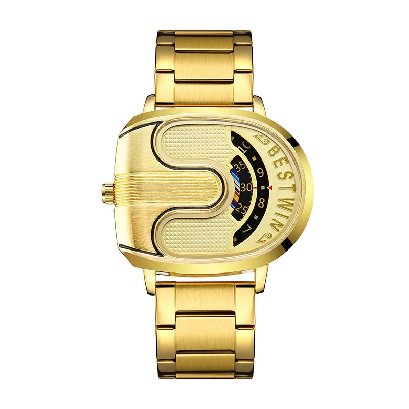 Gold Top Brand Luxury Men Watches Unique Design Stainless Steel Band Golden Dropship relogio masculino High Quality Male