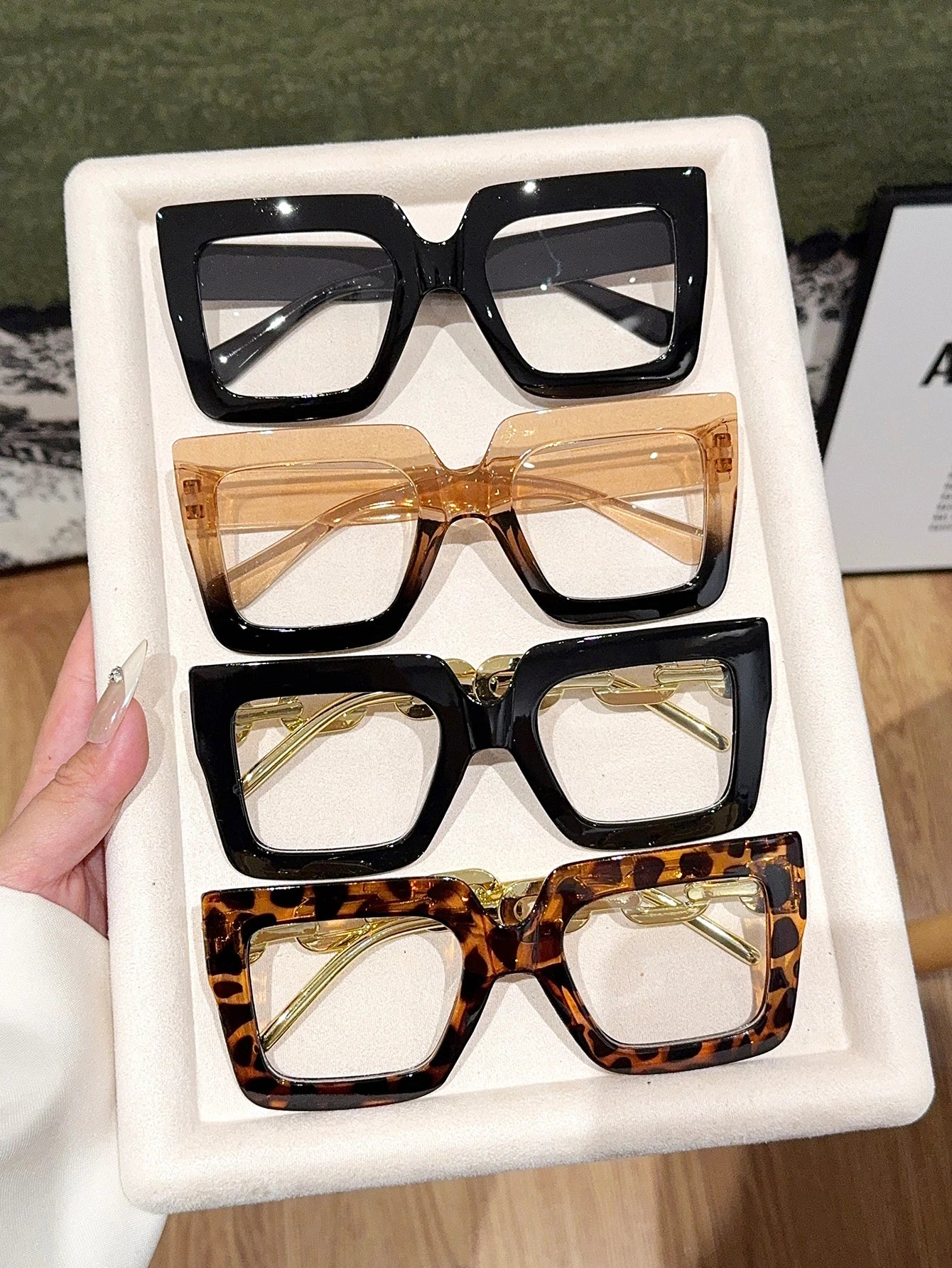 4Pcs Women's Oversized Square Frame Glasses, Fashionable Black Glasses, Tortoiseshell Glasses, Fashionable Outfits, Holiday Gift