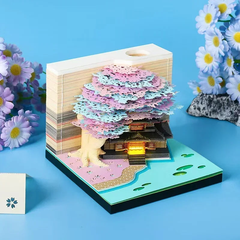 3D Treehouse Calendar Art Paper Sculpture Memo Pad Desktop Crafts Souvenirs Paper Carvings Sticky Notes Gifts Office Ornament
