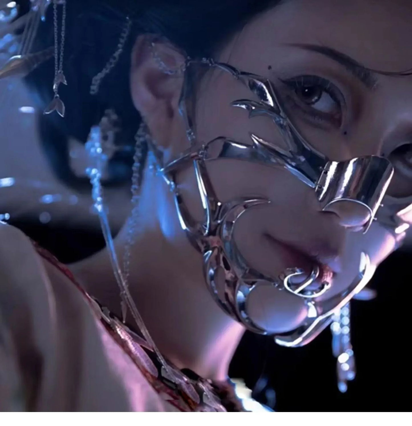 Cyberpunk Metal Mask Niche Design Irregular Fluid Mechanical Wind Earrings Lip Rings Adjustable Face Accessories for Men