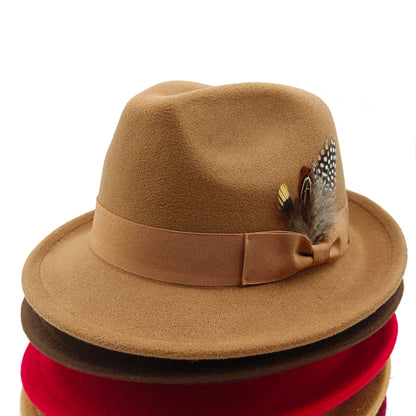 Women's Men's Fedora Hat Winter and Autumn Elegant Women's Gangster Trilby Felt Hamburg Church Jazz Hat 55-58CM Adjustable