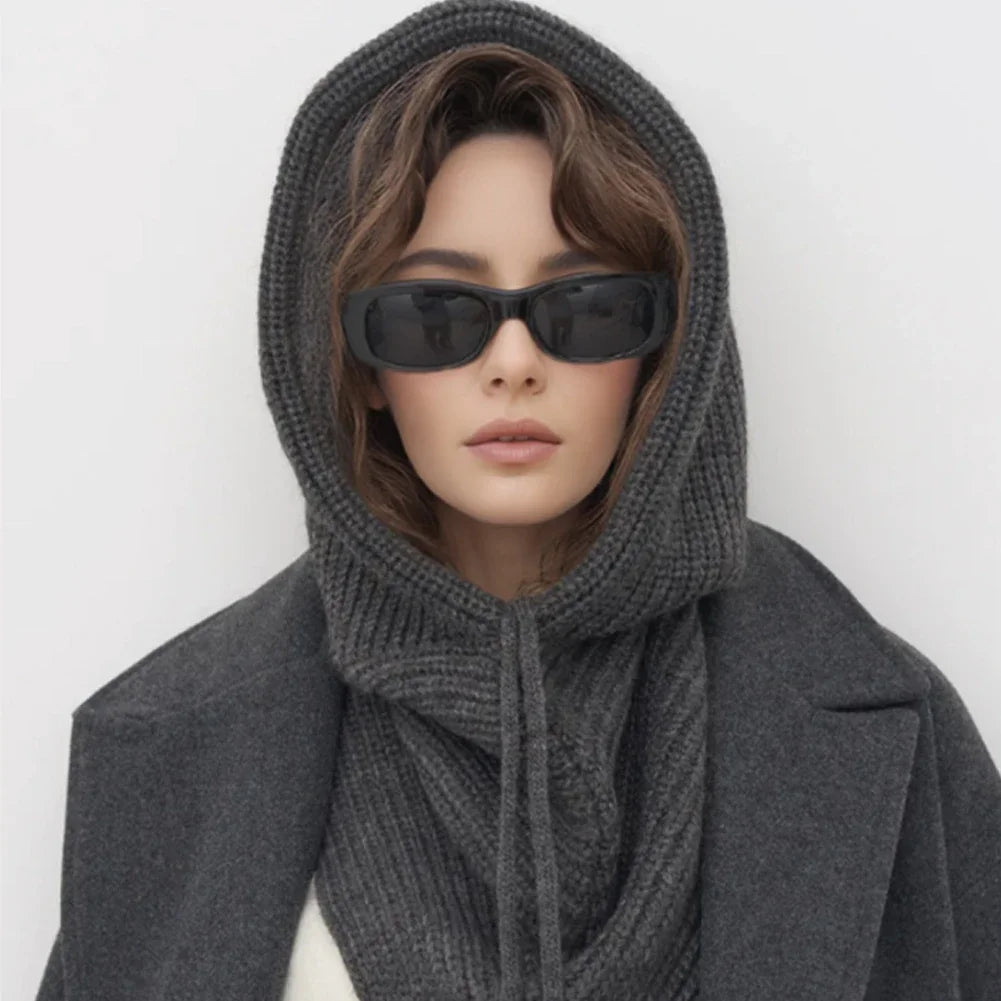 Winter Balaclava Hat Scarf for Women Warm Knitted Hooded Caps Outdoor Warm One-Piece Neck Collar Beanies Hats for Girls