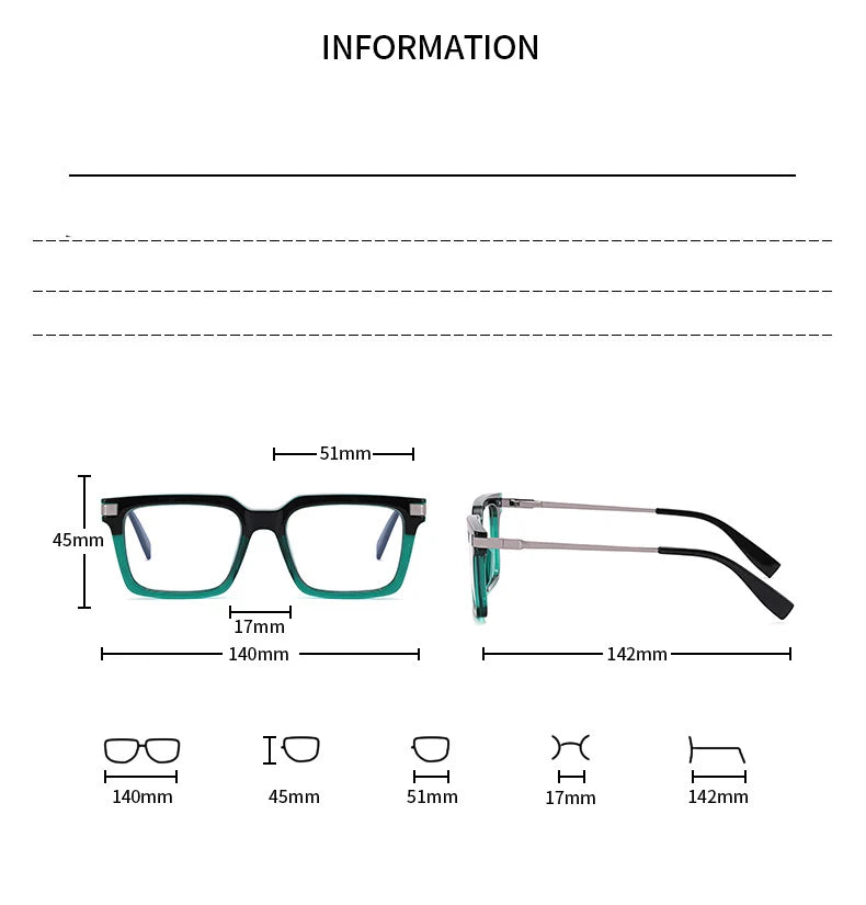TR90 Men's Square Glasses Metal Frame Anti Blue Light Oversized Reading Glasses New Double Colors Women's Presbyopic Glasses