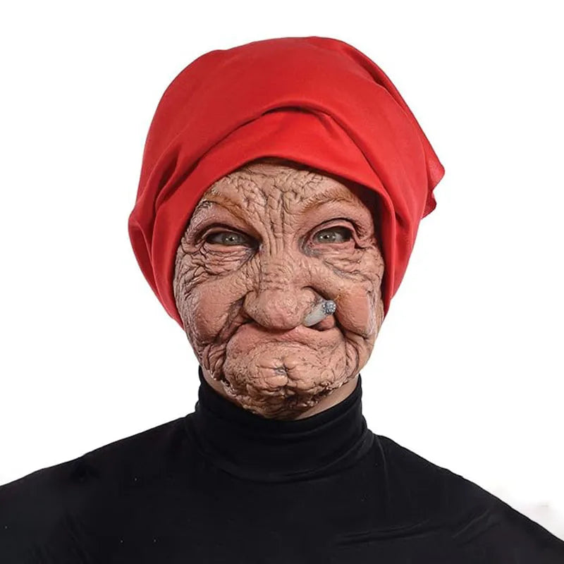 Halloween Scary Terrifying Granny Latex Mask Long Hair Spooky Cosplay Costume Accessory for Adults Party Deco Gift