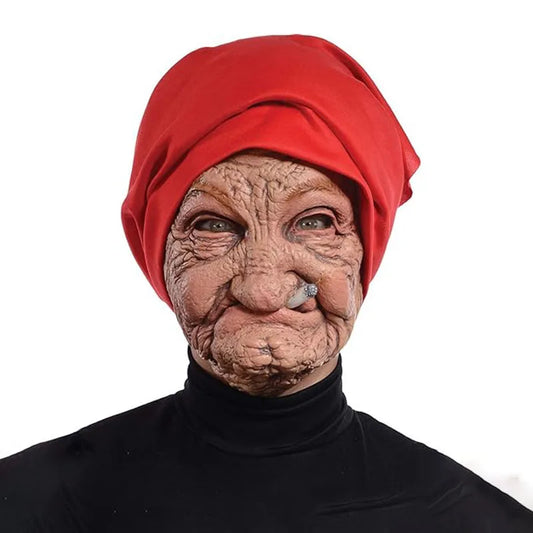 Halloween Scary Terrifying Granny Latex Mask Long Hair Spooky Cosplay Costume Accessory for Adults Party Deco Gift