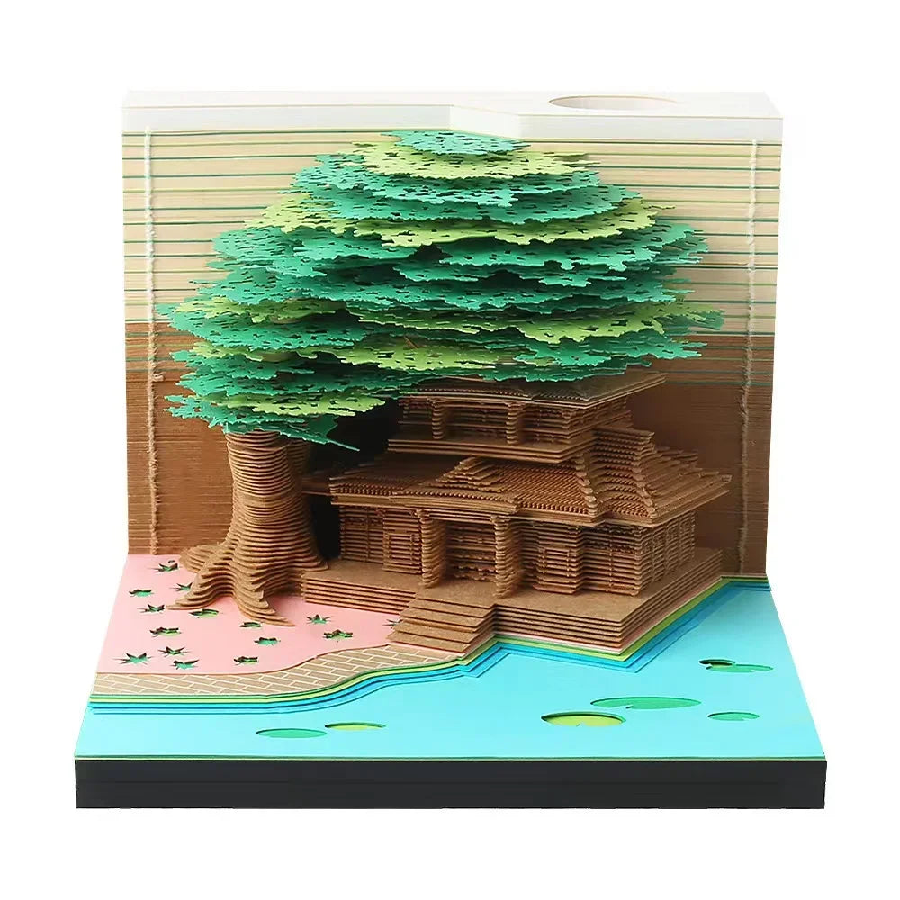 Treehouse 3D Desktop Calendar Sticky Notes Creative Crafts Souvenirs Paper Carvings Memo Pad New Year Gifts Office Ornament