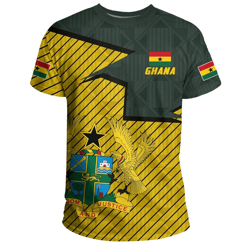African Ghana T-shirt Fashion 3D Printed Coat Of Arms T Shirts For Men Casual Round Neck Tees Summer Sports Tops Short Sleeves