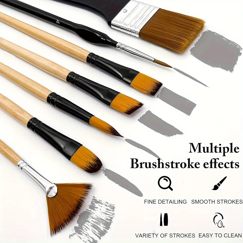 32pcs Paint Brush Set, Artist Series, Nylon Bristles with Round, Filbert, Flat, Fan, Angle, Detail Brush, Suitable for Painting
