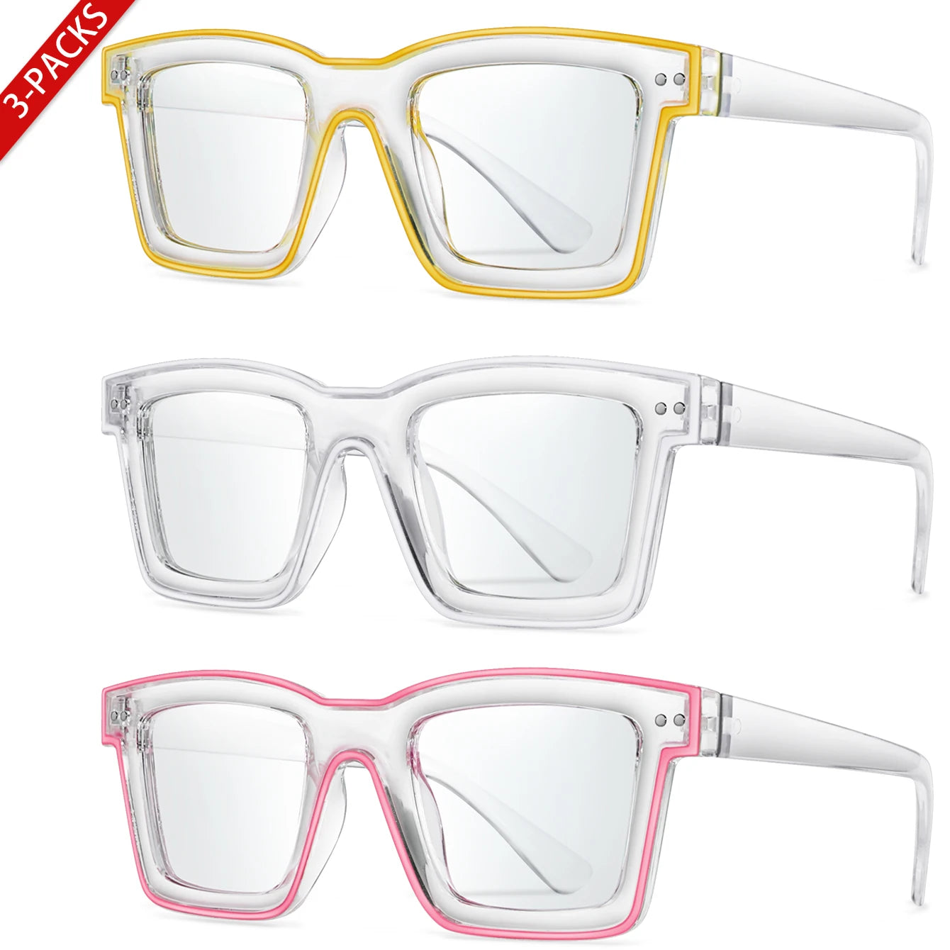 3 Pairs Fashion Casual Sunglasses For Women Large Transparent Shades Eyewear Daily Outfit shopping Selfie Hiking Travel Beach