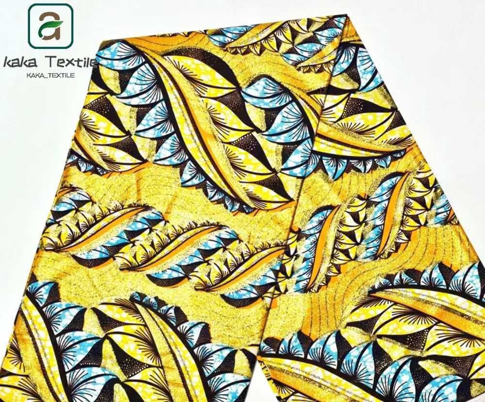 Soft Golden Glitter Grand Wax Fabric Cotton Ankara Golden Wax Flash Gold Print Batik Super Quality African Wax Fabric 6yards