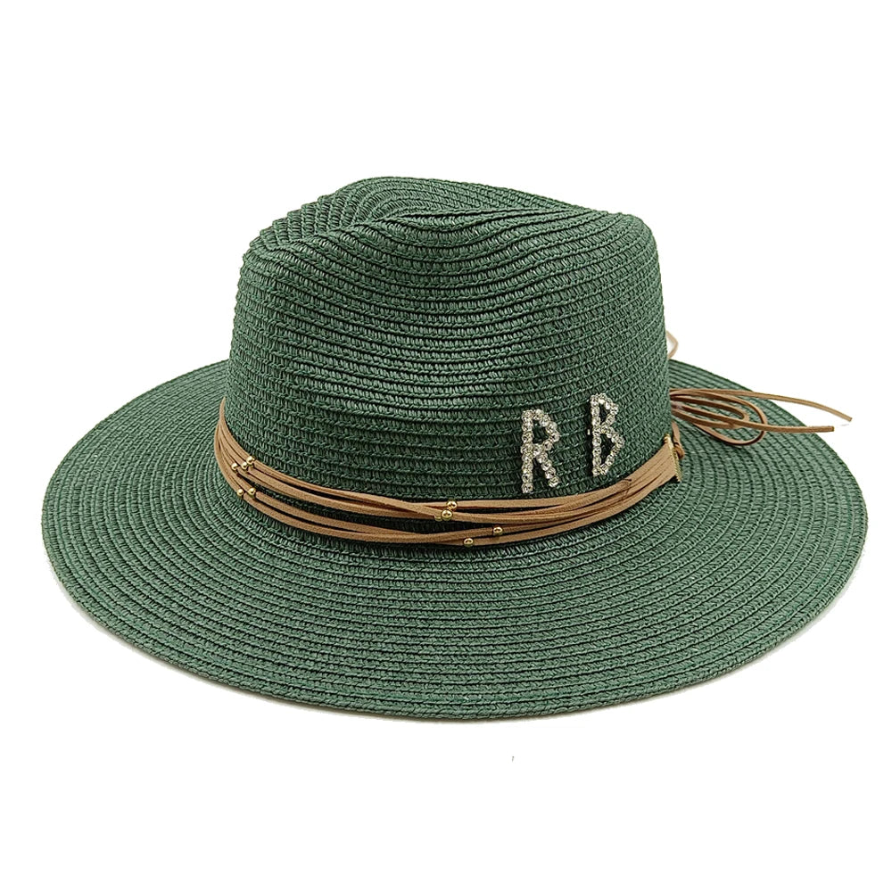 RB Rhinestone Sun Hats Women Men Summer Panama Wide Brim Straw Hats Fashion Colorful Outdoor Jazz Beach Sun Protective Cap