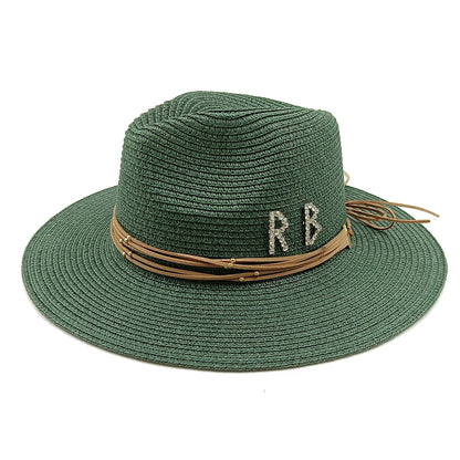 RB Rhinestone Sun Hats Women Men Summer Panama Wide Brim Straw Hats Fashion Colorful Outdoor Jazz Beach Sun Protective Cap