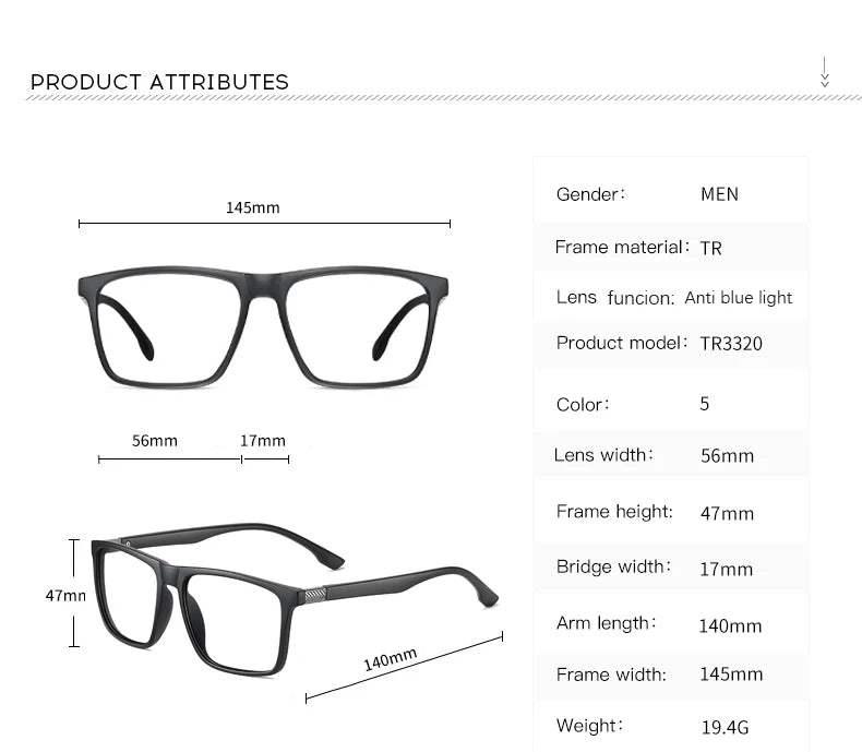 Men's Optical CR39 Lenses Myopia Presbyopic Eyewear Women Blue Light Blocking Prescription Reading Glasses TR90 Eyeglasses Frame