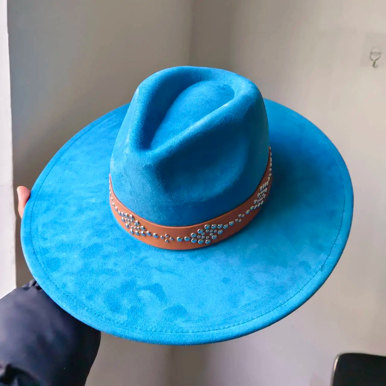 Women's suede 10cm wide Brim Fedora hat Men's autumn and winter felt jazz hat Classic suede Fedora Sombrero