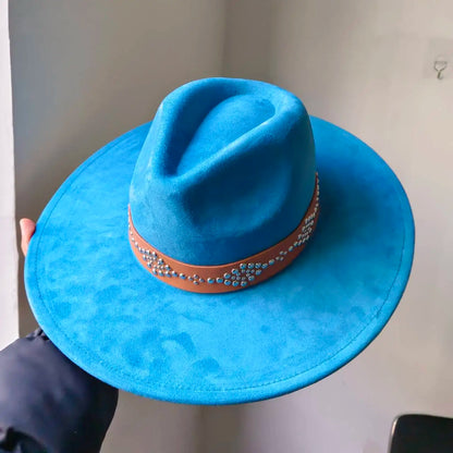 Women's suede 10cm wide Brim Fedora hat Men's autumn and winter felt jazz hat Classic suede Fedora Sombrero